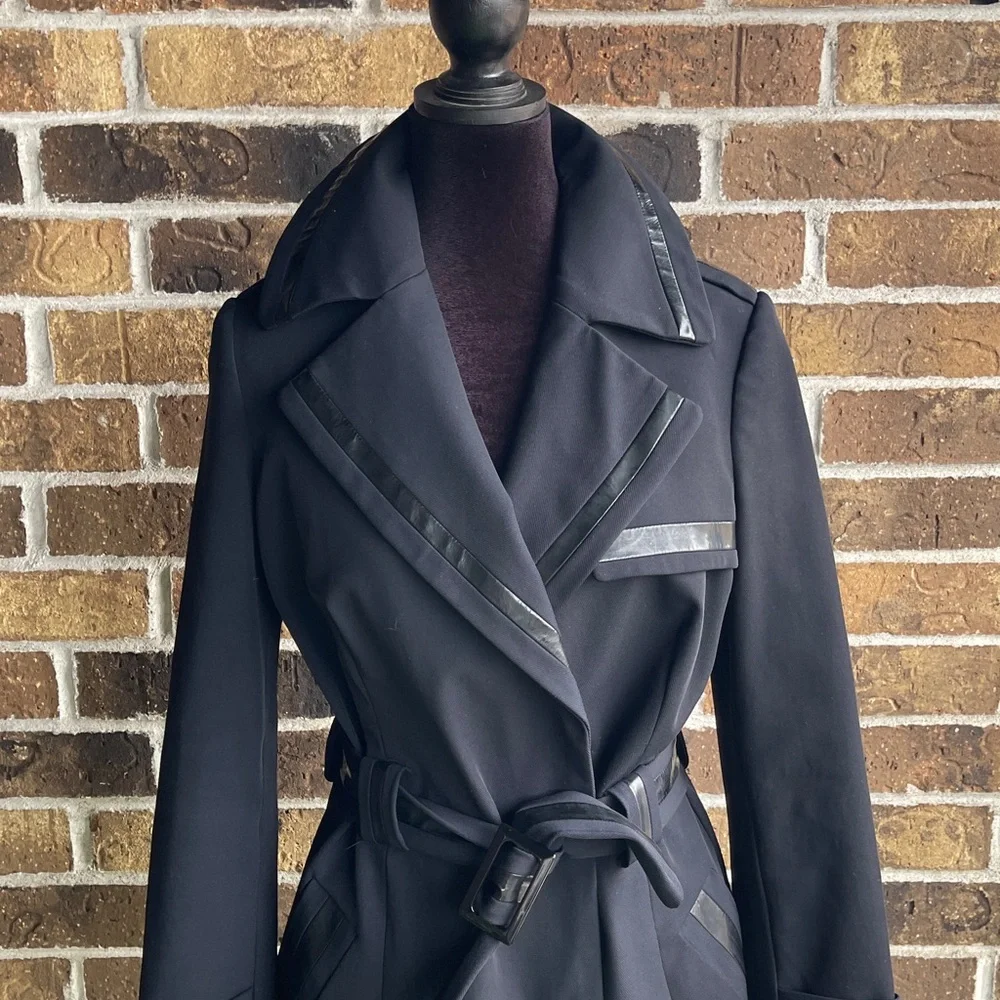 Carlisle Black Trench Coat with Belted Waist - Picture 3 of 15